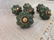 Ceramiczne gałki do mebli uchwyty zielone stare złoto 