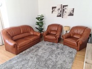 ZESTAW WYPOCZYNKOWY SKÓRZANY Z FUNKCJĄ SPANIA 3+1+1