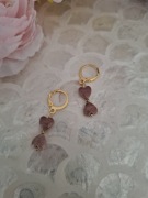 Kolczyki handmade ze stali nierdzewnej z naturalnych kamieni rodonit 