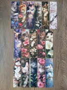 16 kartonowych zakładek do książek z kotami i kwiatami