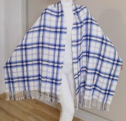 Elegancki szalik GAP, biało-niebieski w kratę, duży, miękki, unisex 