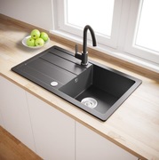 Zlewozmywak granitowy Kuchinox Hack czarny 44X56X17 z baterią elastyczną