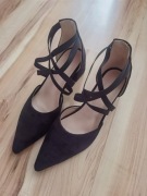 Nowe czarne buty wizytowe sandałki sandały damskie z paskami na słupku 40