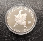 Moneta 2000 Won Korea Południowa 1988 Olimpiada Seul Judo Proof piękny stan