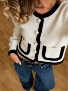 Sézane Auguste Kurtka Kardigan Biały Wełna Merino Bawełna