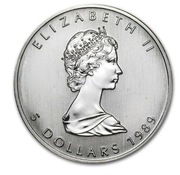 Srebrna moneta Kanadyjski Liść Klonowy 1 uncja Srebra 1989 r