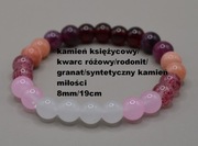 Bransoletka kamień księżycowy kwarc różowy Rodonit ... 8 mm/19 cm