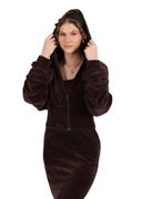 Welurowy komplet damski – sukienka maxi + bluza z kapturem | czekoladowy