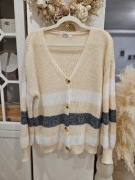 Sweterek kremowy Wiskoza koronkowe rękawy 