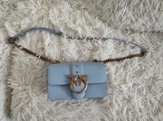 Torebka Pinko Love Mini Icon Simply niebieska skóra naturalna pasek łańcuch