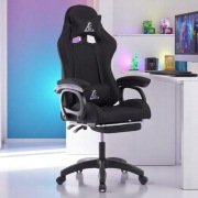 Fotel gamingowy obrotowy z podnóżkiem czarny