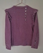 Bluzka sweter półgolf bufki złote guziki prążek pudrowy róż S/M 36