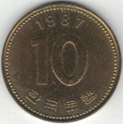 Korea Południowa 10 won wonów 1987 22,86 mm nr 1