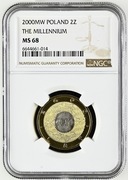 2 zł., złote Millennium 2000. NGC MS 68! 2-ga MAX!