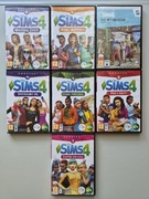 Pudełka opakowania kolekcjonerskie po dodatkach DLC do gry na PC The Sims 4