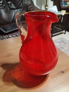 Czerwony Szklany Wazon Wazonik PRL