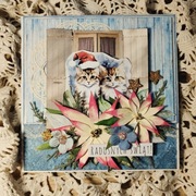 Kartka świąteczna ręcznie robiona KOTKI niebieskie 3d