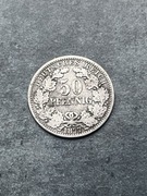 50 pfennig 1877 r. A Niemcy mały orzeł srebro liście dębu ładne rzadkie