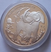 10 Franków Słoń Menniczy połysk Chronione gatunki Srebro plater.