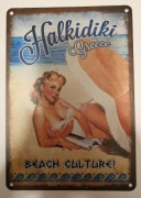 Metalowa tabliczka retro Halkidiki Greece plaża pin-up dekoracja vintage
