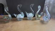 Szklane małe łabędzie -PRL -5 sztuk
