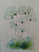 Obrazek z białymi kwiatami -akwarela