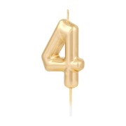 Świeczka cyfra "4", złota połysk, 6 cm, PartyPal