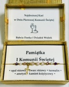 Bransoletka Pamiątka I Komunii Świętej  Kamienie naturalne Złoty Krzyżyk
