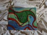 Abstrakcja namalowana akrylami oraz cienkopisem