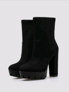 Damskie buty na grubym obcasie z okrągłym czubkiem, zamszowe buty