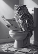 Sowa w toalecie – płyta PCV - Obraz dekoracja do łazienki – A4 A3 B3 A2