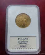 Moneta 2 zł złote H. Sienkiewicz 1996, grading ECC, MS65