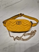 Żółta/musztardowa nerka torebka na pasku i łańcuszku