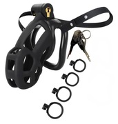 Lekki mały czarny pas cnoty chastity klatka na penisa 4 oringi z paskiem M