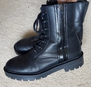 Botki workery sznurowane damskie Calvin Klein czarne skóra 38 zepsuty zamek