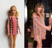 Szydełkowa sukienka dla lalki Barbie, kolory jak u Taylor Swift