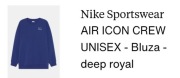 nike sportswear air icon crew unisex bluza deep royal 158/170