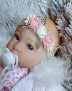 Opaska bezuciskowa handmade roczek wesele chrzest gumka różyczki piankowe