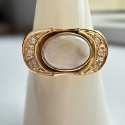 Złoty pierścionek z opalem i 6 diamentami (0,09 CT) PRL'87r 14K unikat