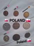 Monety rozne pozostalosc po kolekcji od 1936 USA/UK/PL/DE  (9sztuk )