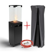 Ogrzewacz gazowy kominek tarasowy PLANIKA FARO czarny POKROWIEC KAMYKI