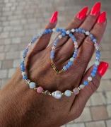Naszyjnik Choker z Kamieni Naturalnych Larimar Perła Kwarc Jadeit Agat 