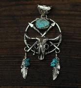 Wisior dziki zachód country Buffalo skull turkus