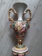 Amfora włoska Capodimonte sygnowana, wys. 35 cm, złocenia, stara, stan bdb
