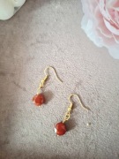 Kolczyki handmade srebro pozłacane z naturalnych kamieni agat czerwony 