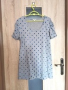 103 Szara bluzka/tunika w kropki na krótki rękaw rozmiar L