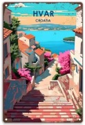 Plakat metalowy podróżniczy vintage 20x30cm: HVAR, Chorwacja