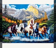 Haft diamentowy motyw konie w górach 30x40 cm 