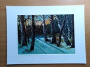 LAS zima pejzaż obraz obrazek farbami 21x30 cm