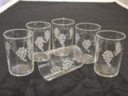 Szklanki 6 sztuk szkło, wzór winogrona szklane retro Vintage PRL retro 